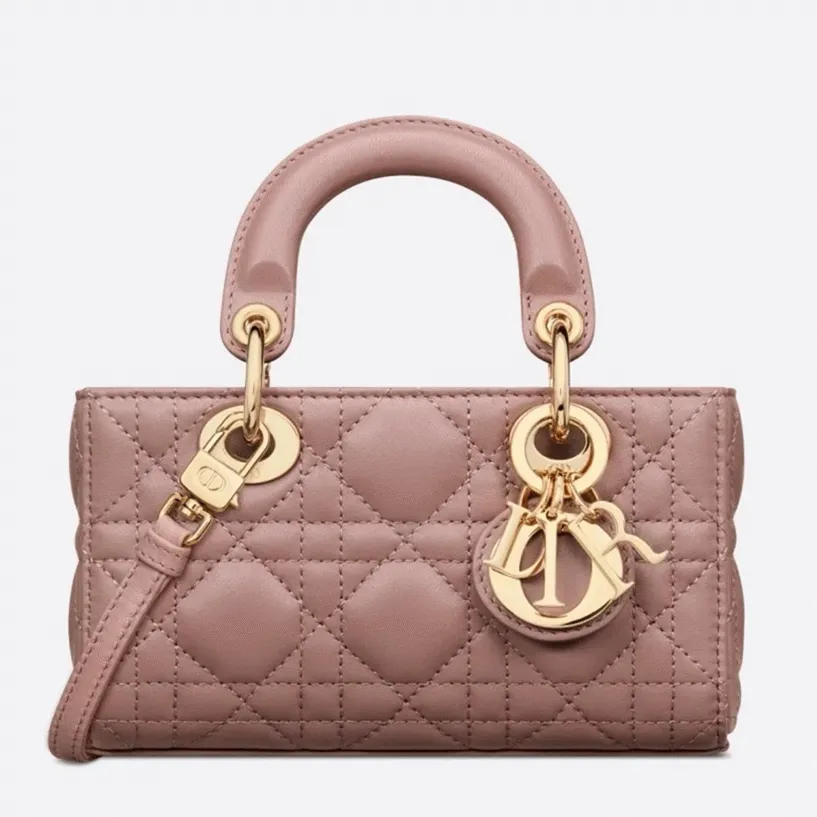 D10r Lady D-Joy Micro Bag Fake in Peony Pink Cannage Lambskin