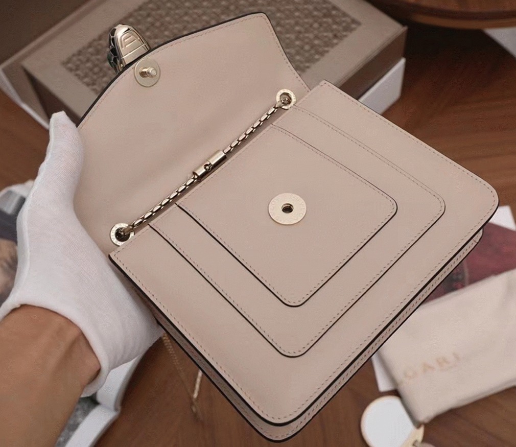 Fake Bv1g*ai Serpenti Forever Small Crossbody Bag Beige Leather