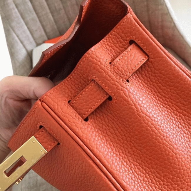 Orange Clemence Fake H**me5 Kelly Retourne 28cm Signature Purse