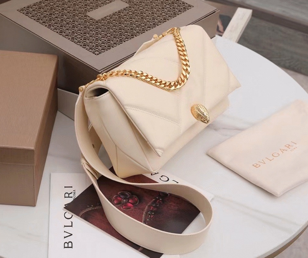 Knockoff Bv1g*ai Serpenti Cabochon Medium Bag White Calfskin
