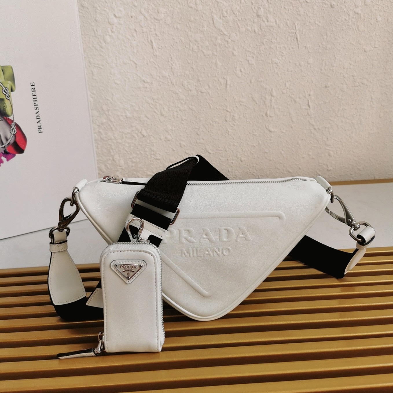 Pra*a Triangle Shoulder Bag Fake in White