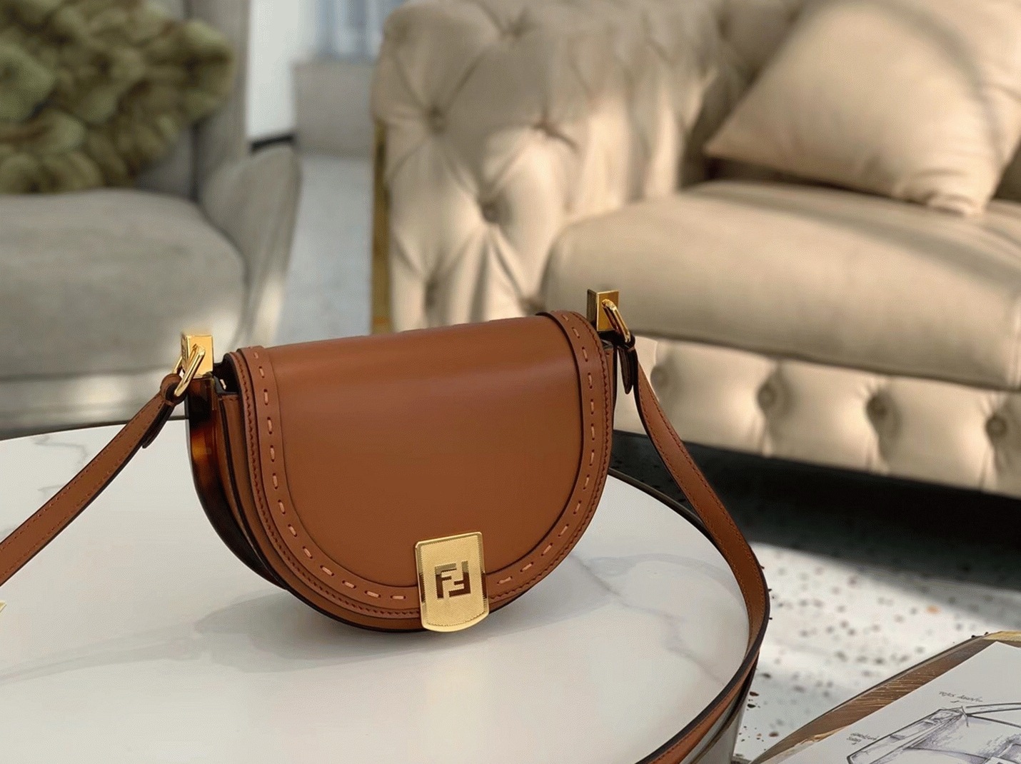 Top Quality Fake F**di Moonlight Saddle Bag In Brown Calfskin