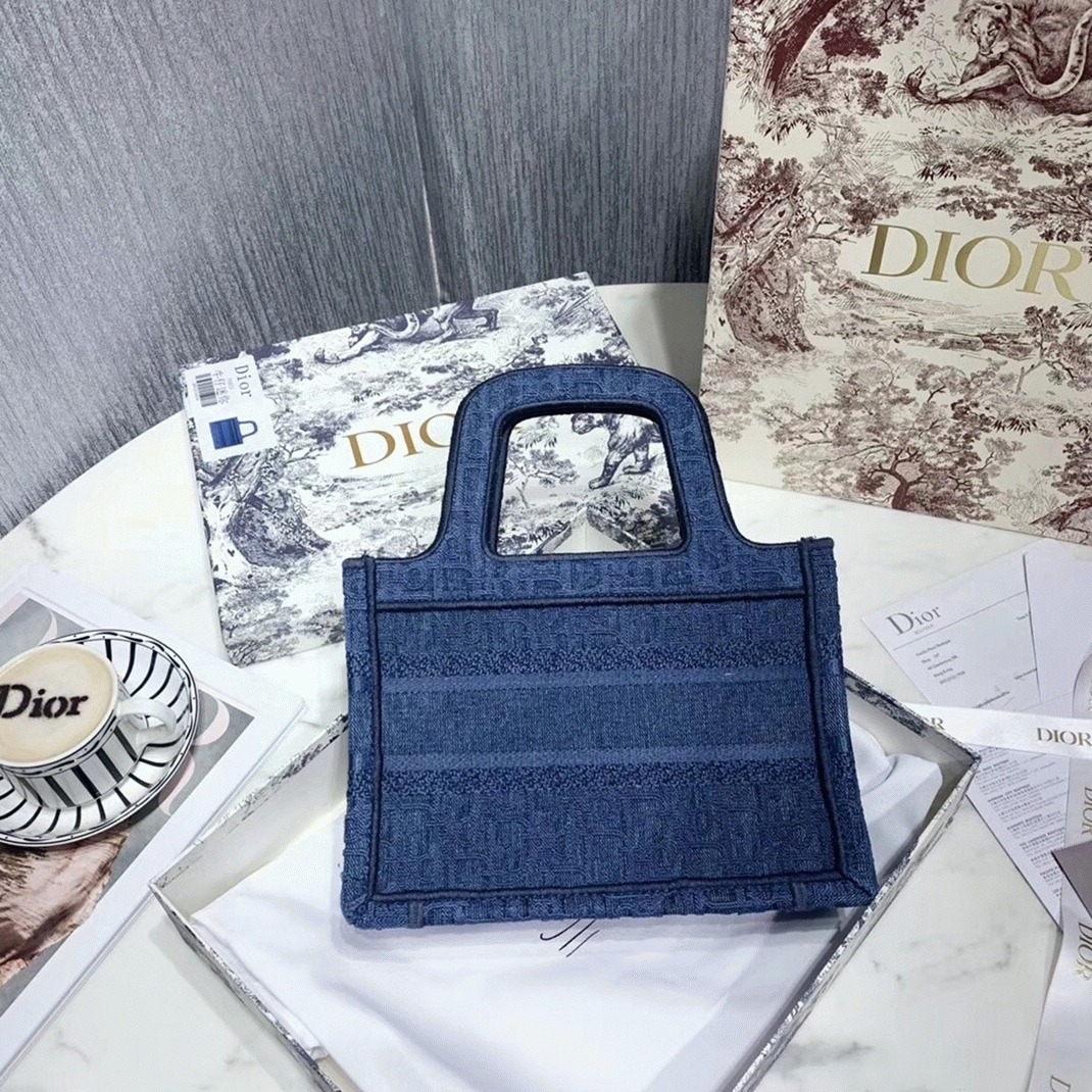 d10r mini book tote bag fake in De*1m blue oblique