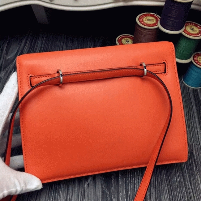Orange Swift Leather Top Fake H**me5 Kelly Danse Fun Crossbody