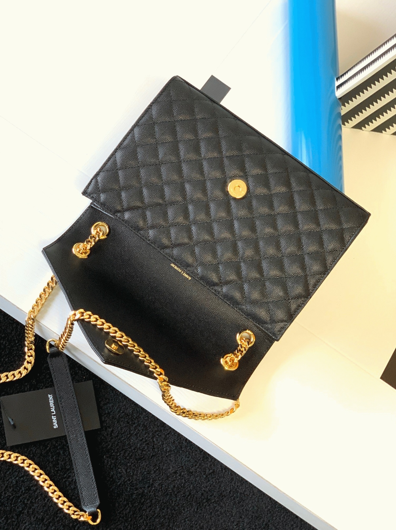 Fake Sa1nt Lau*nt Envelope Large Bag Black