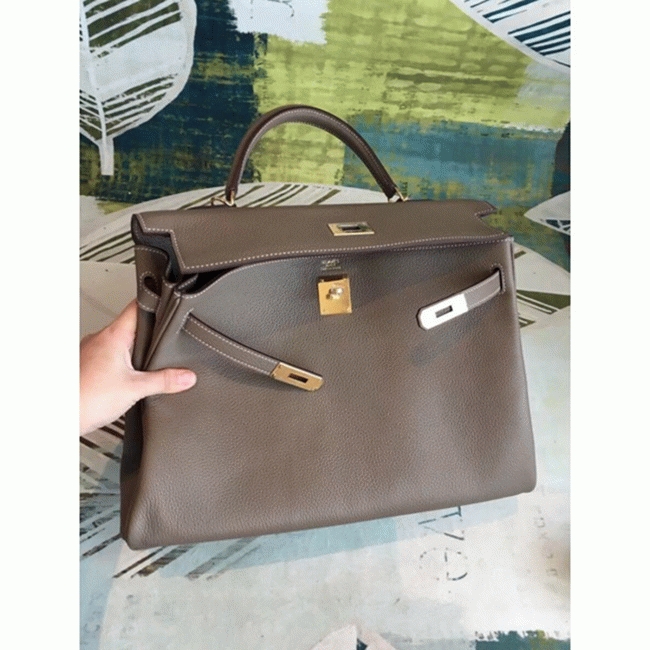 Taupe Clemence Knockoff H**me5 Kelly 35cm Soft Leather Tote