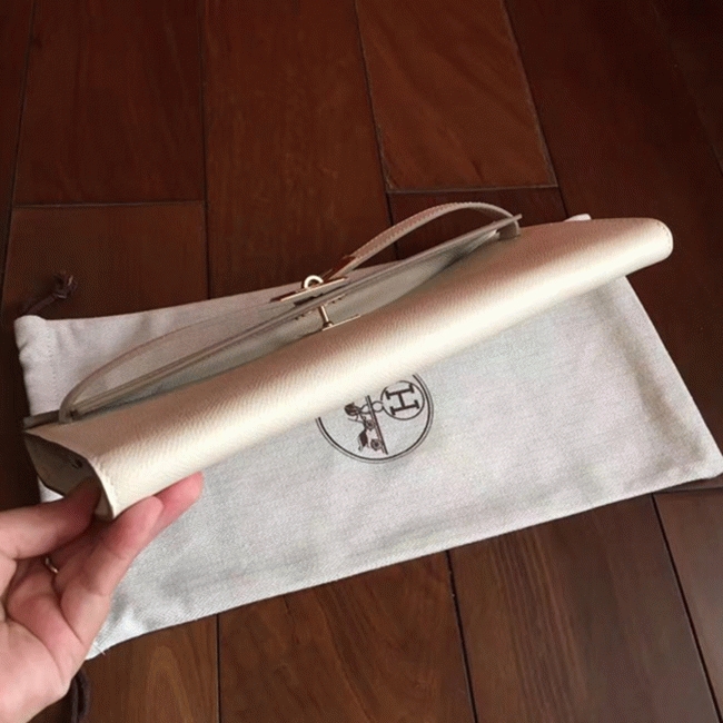 White Epsom Replica H**me5 Kelly Cut Clutch Clean Look Bag