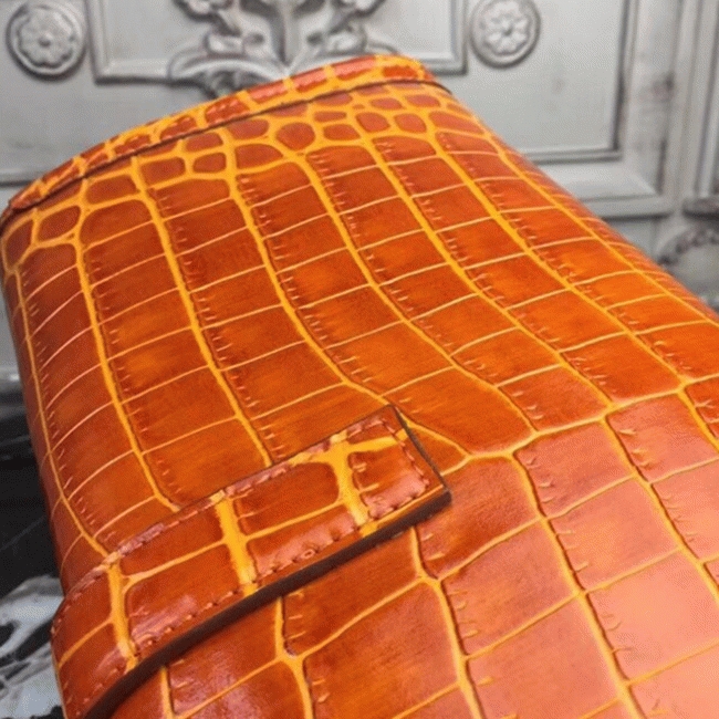 Orange crocodile leather knockoff H**me5 Jige Elan clutch bag