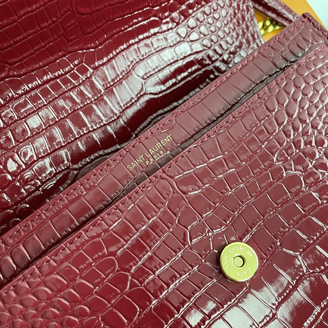 Fake Sa1nt Lau*nt Sunset Medium Chain Bag Bordeaux Crocodile-embossed Leather