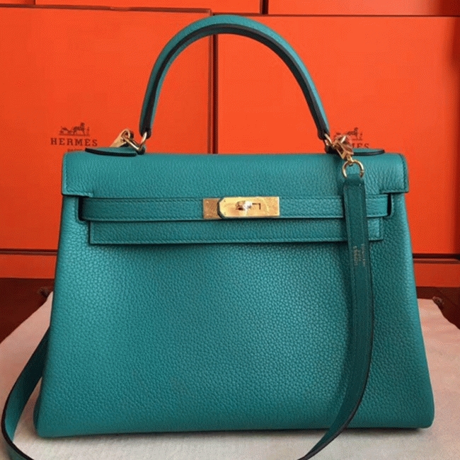 Blue Paon Clemence Fake H**me5 Kelly Retourne 32cm Handbag