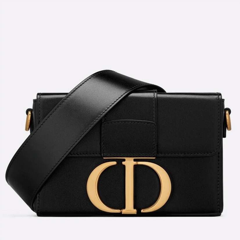 D10r 30 Montaigne Box Bag Replica in Black Box Calfskin
