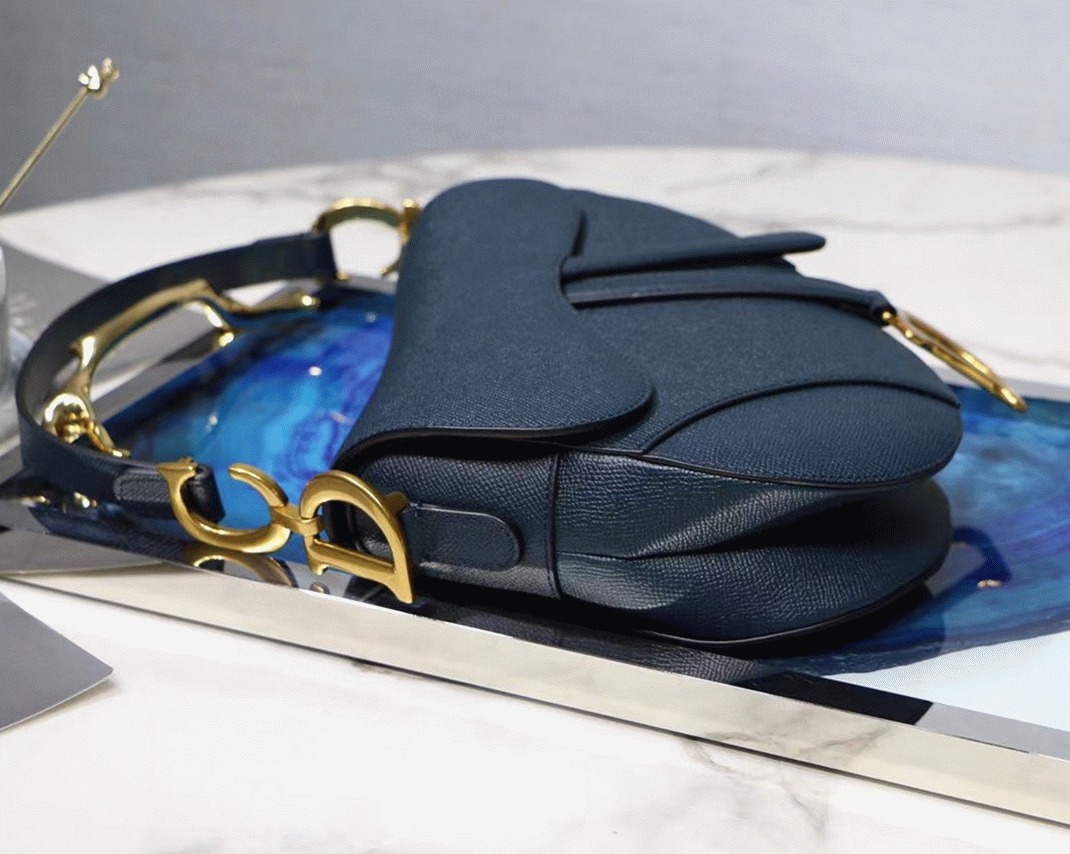 D10r Saddle Bag Imitation in Indigo Blue Grained Calfskin