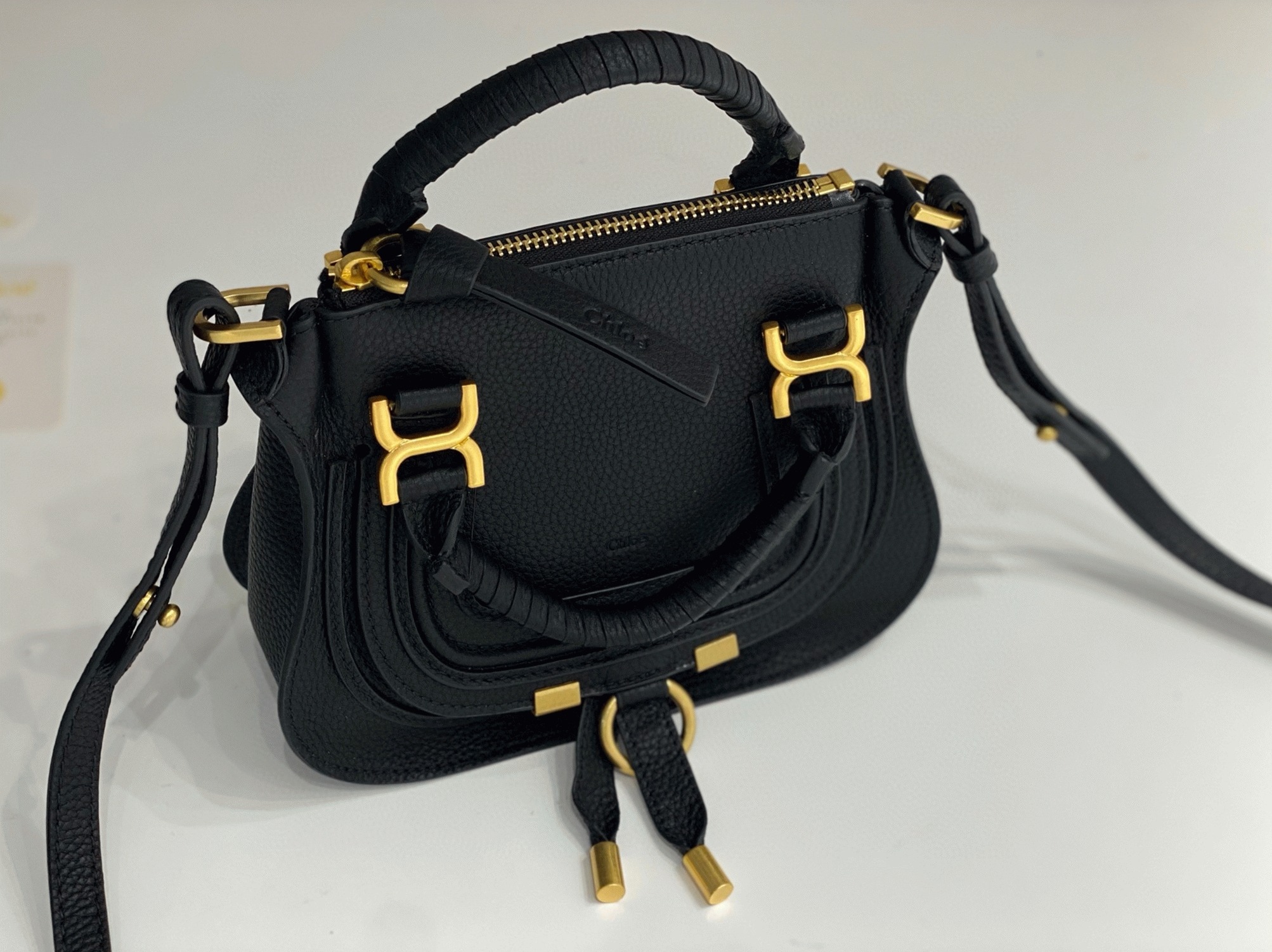 top quality knockoff Ch10e marcie mini double carry bag in black grained leather