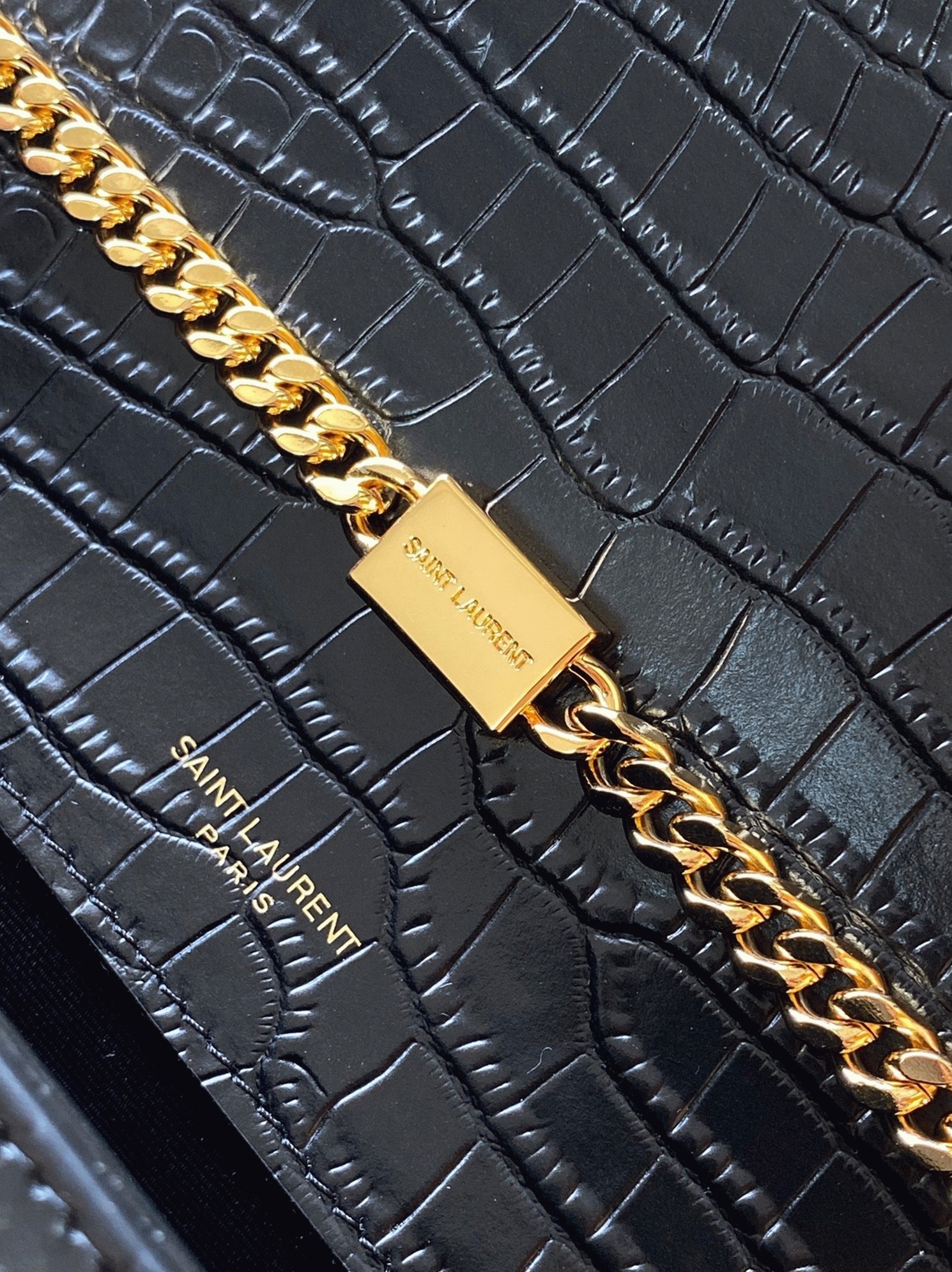 Replica Sa1nt Lau*nt Kate Medium Tassel Bag Black Crocodile-embossed Leather