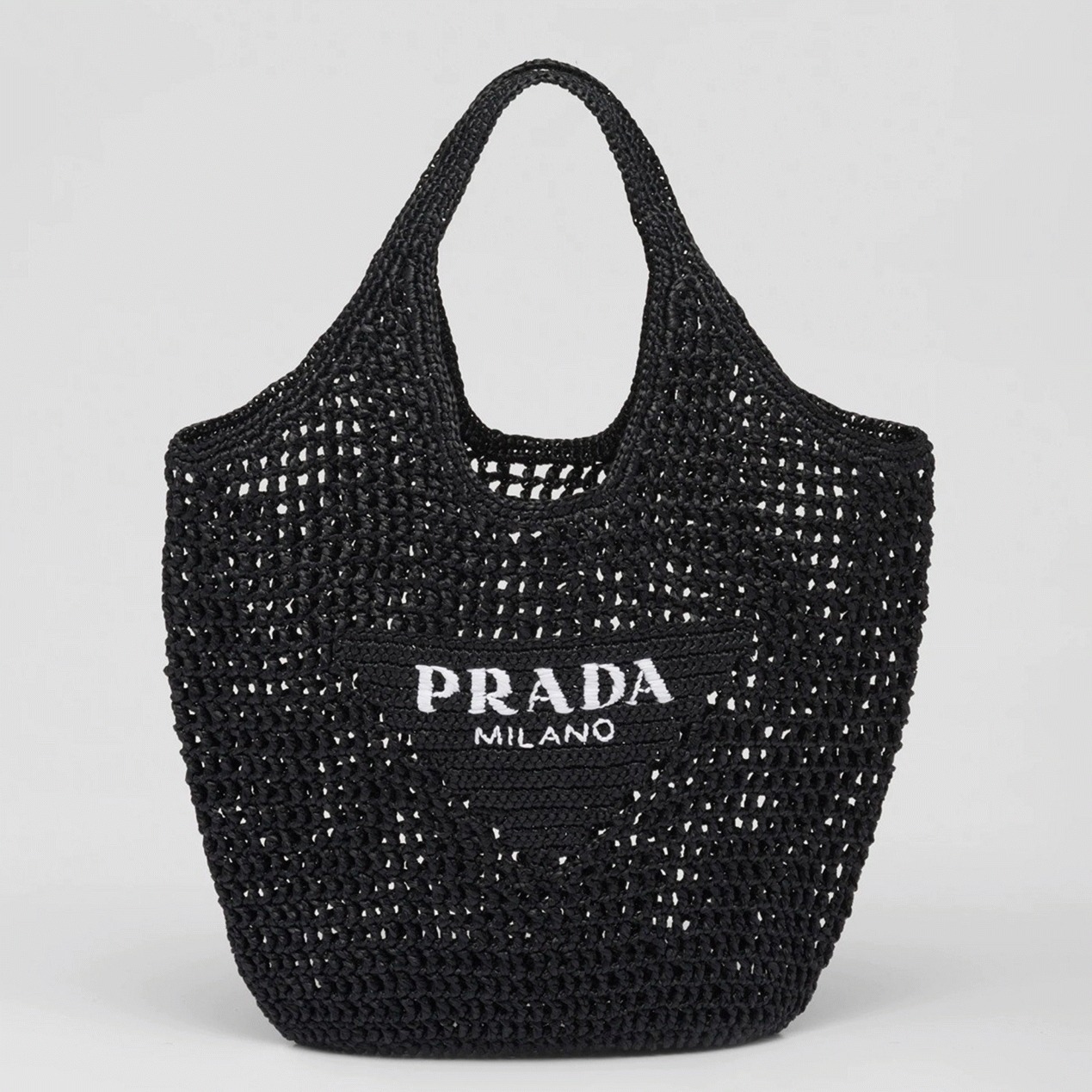 Pra*a Large Tote Bag Fake in Black Woven Raffia