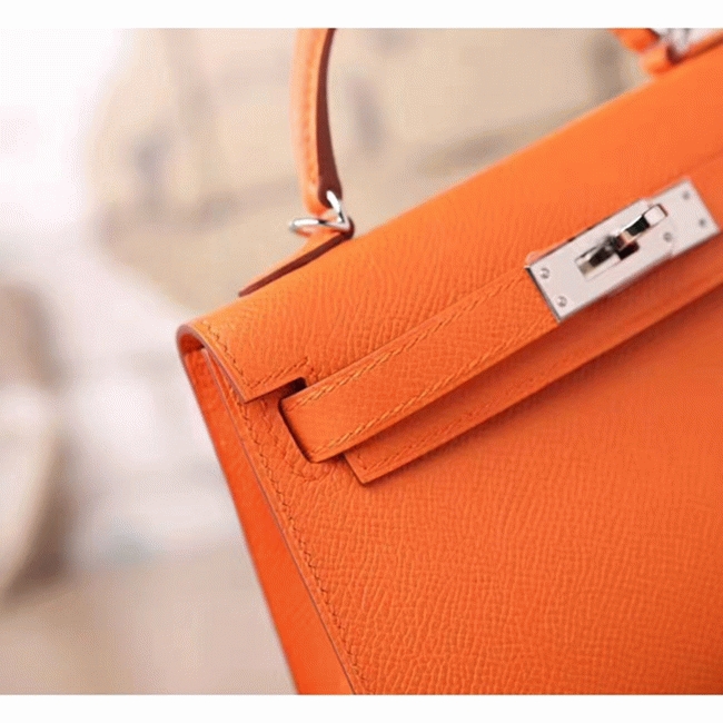Orange Epsom Fake Luxury H**me5 Kelly Mini II 20cm Handbag