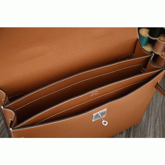 Brown Calf Leather Fake H**me5 Kelly Depeche 38cm Briefcase