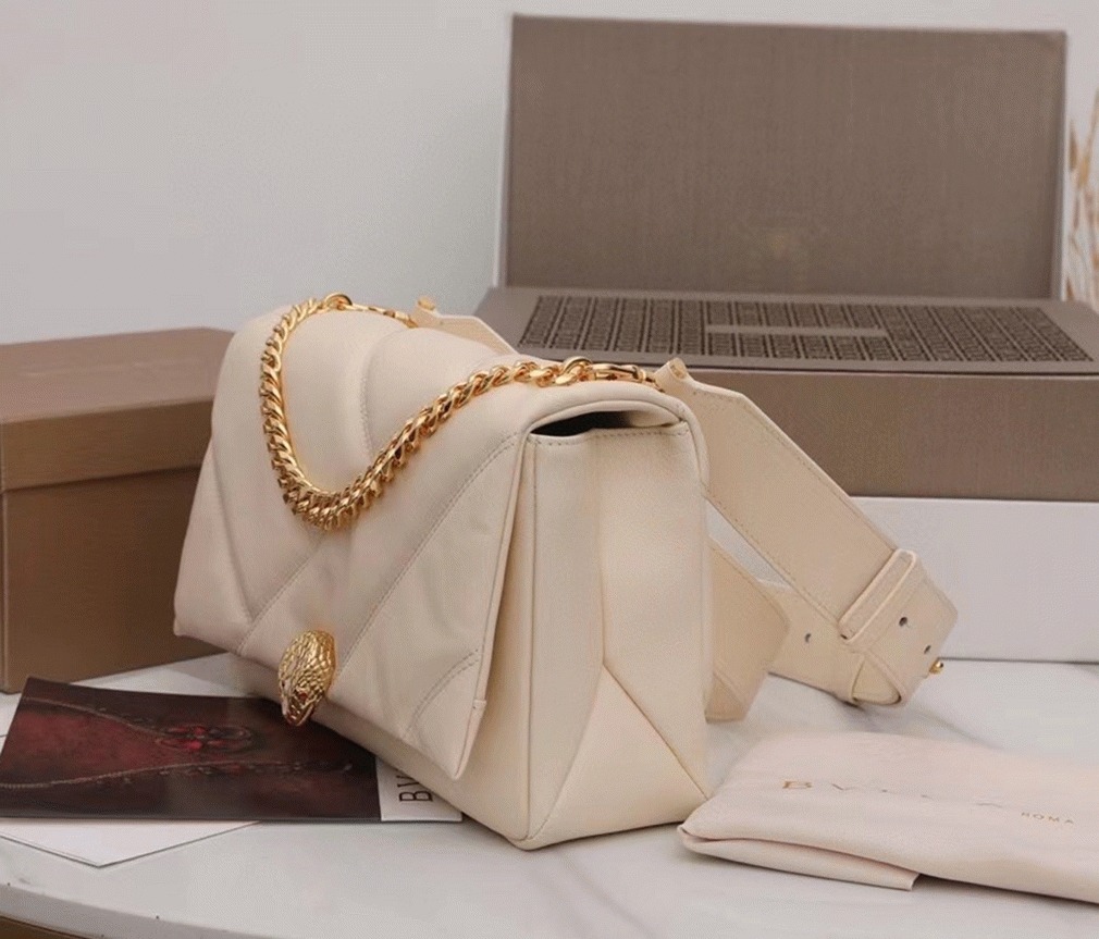 Knockoff Bv1g*ai Serpenti Cabochon Medium Bag White Calfskin