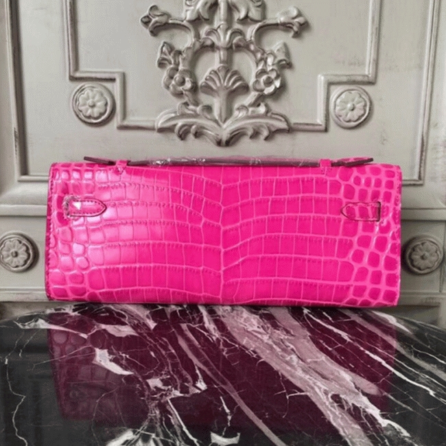 Rose Red Crocodile Replica H**me5 Kelly Cut Clutch Elegant Accent Bag