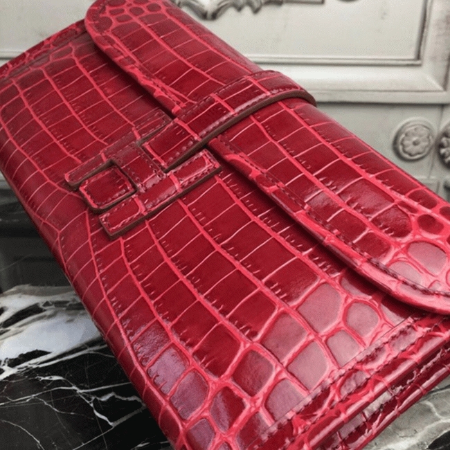 Top luxury dark red crocodile leather replica H**me5 Jige Elan clutch bag