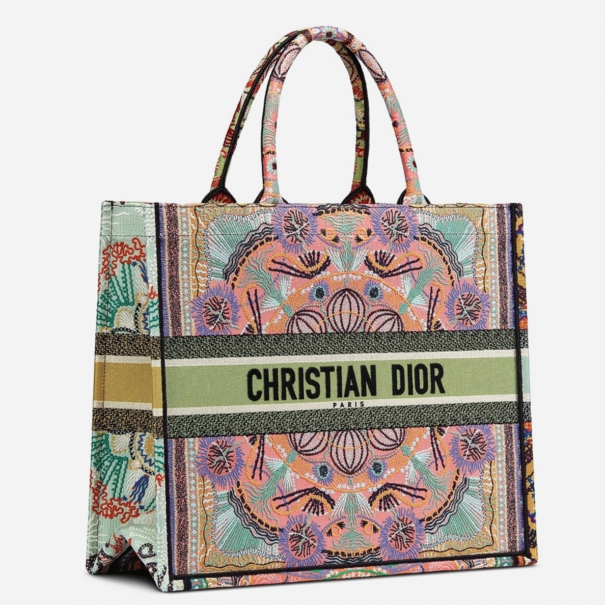 D10r Large Book Tote Bag Fake in Multicolor Lights Embroidery