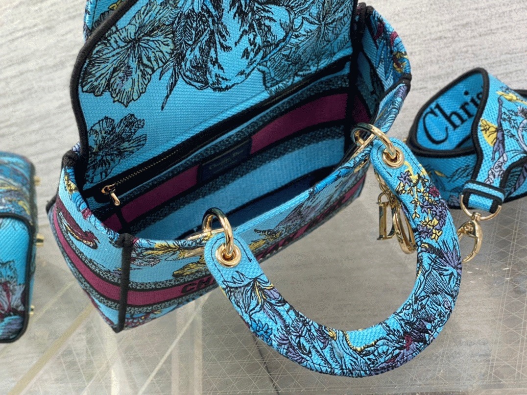D10r Lady D-Lite Medium Bag Fake in Multicolor Toile de Jouy Voyage Embroidery