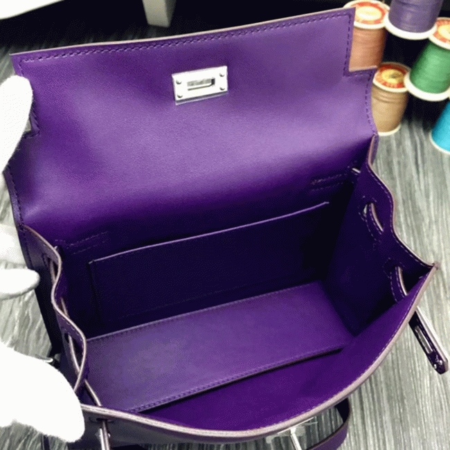 Purple Swift Leather Knockoff H**me5 Kelly Danse Stylish Bag