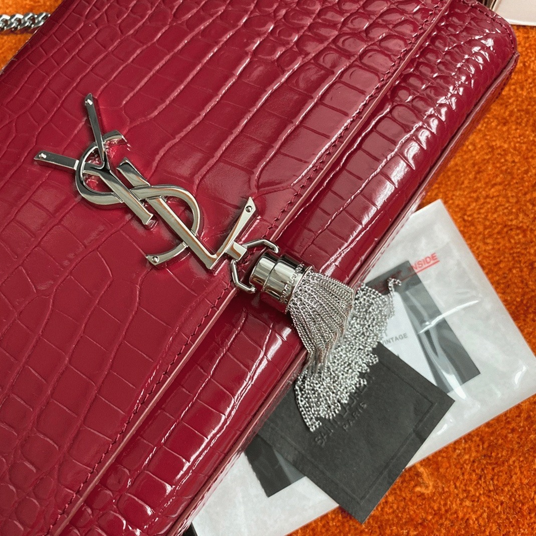 Fake Sa1nt Lau*nt Kate Medium Tassel Bag Red Crocodile-embossed Leather