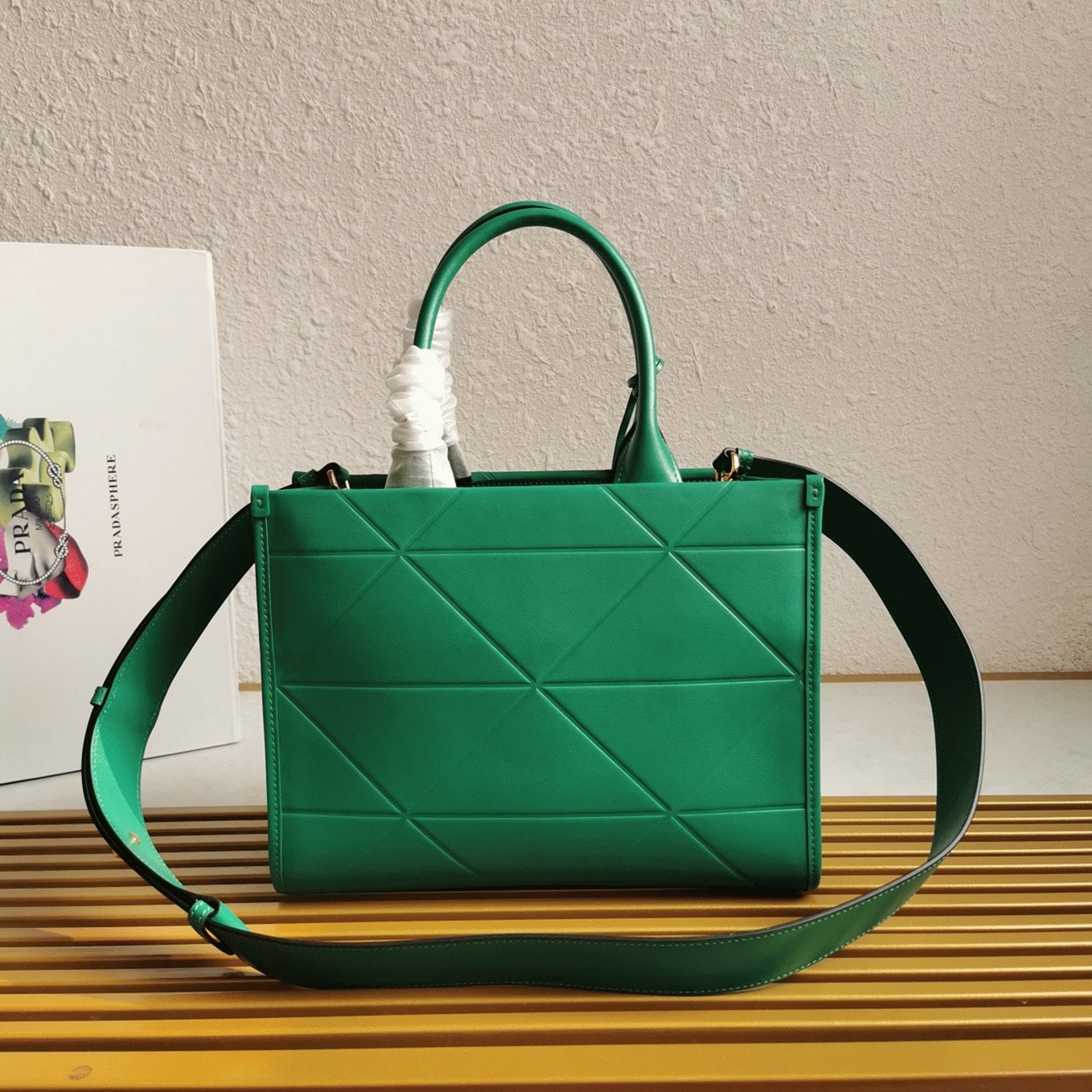 Pra*a Symbole Small Bag Knockoff with Topstitching in Green