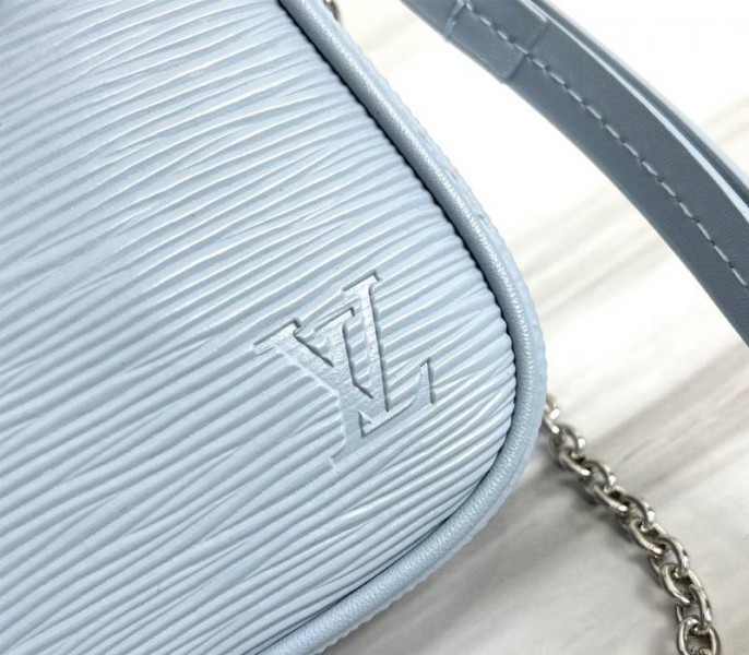 L0vis Vvtt0n Epi Leather Easy Pouch On Strap In Bleu Celeste Blue