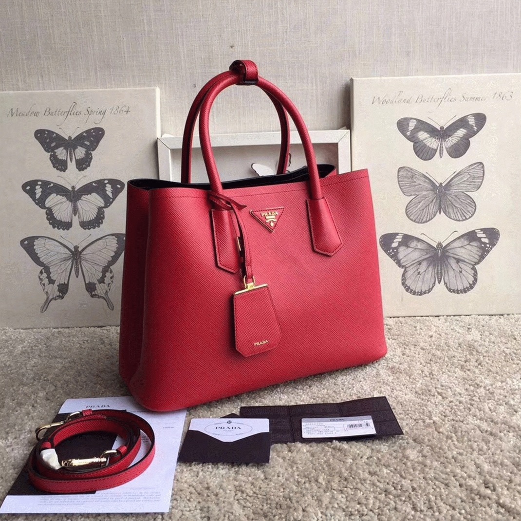 Red Pra*a Double Medium Tote Bag Replica