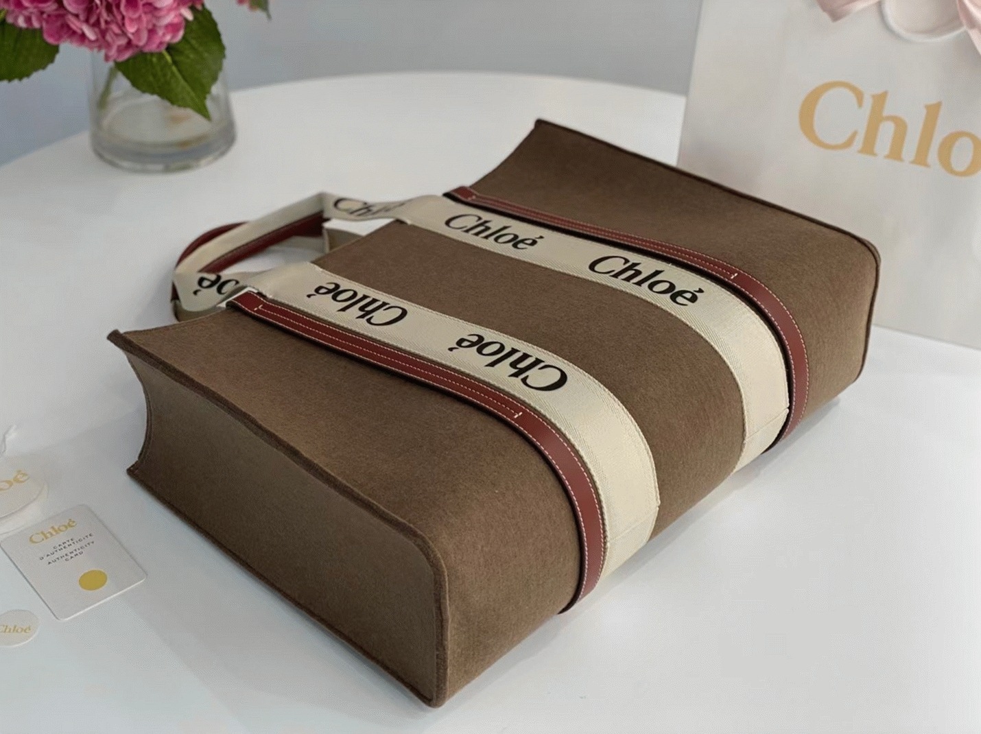 top quality replica Ch10e large woody tote bag in brown felt