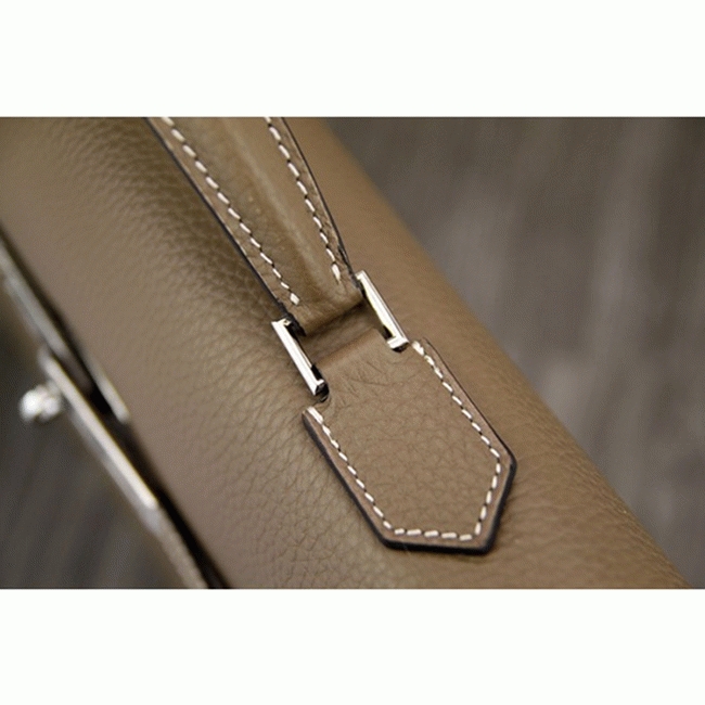 Grey Calf Leather Fake H**me5 Kelly Depeche 38cm Briefcase Elegant Bag