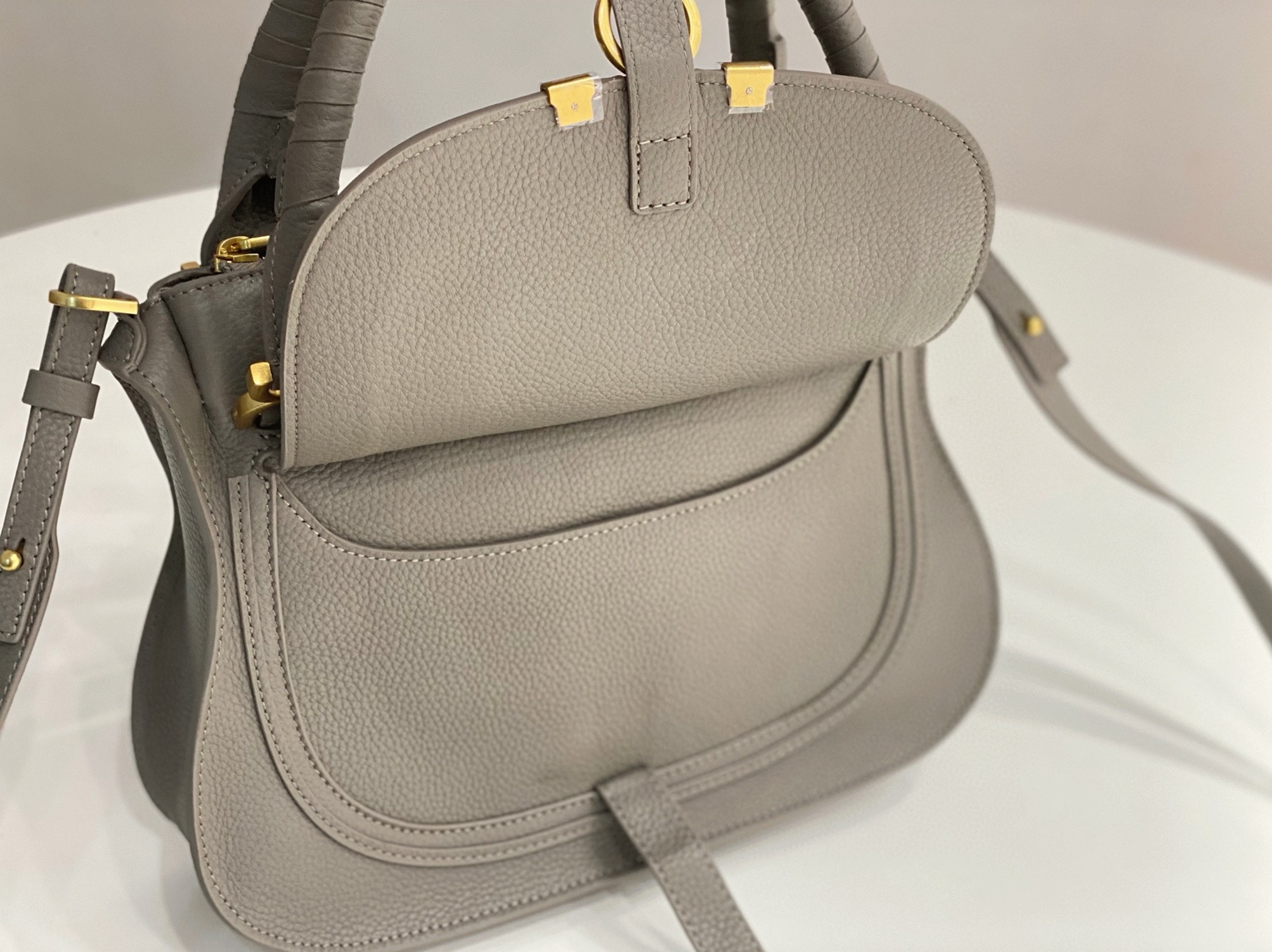 top quality knockoff Ch10e marcie small double carry bag in grey grained leather