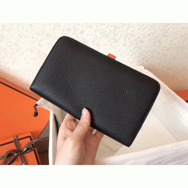 Black orange fake luxury H**me5 Dogon duo wallet