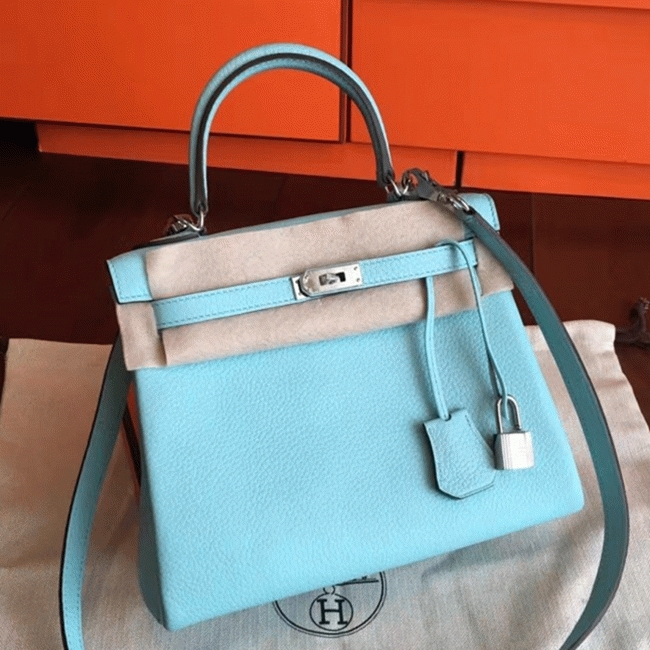 Blue Atoll Clemence Replica H**me5 Kelly 25cm Retourne Handbag