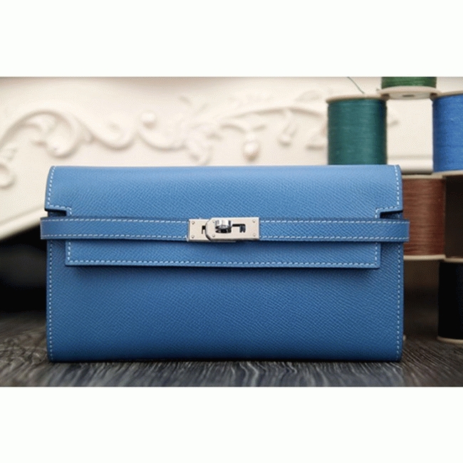 Jean blue knockoff H**me5 Kelly Longue wallet
