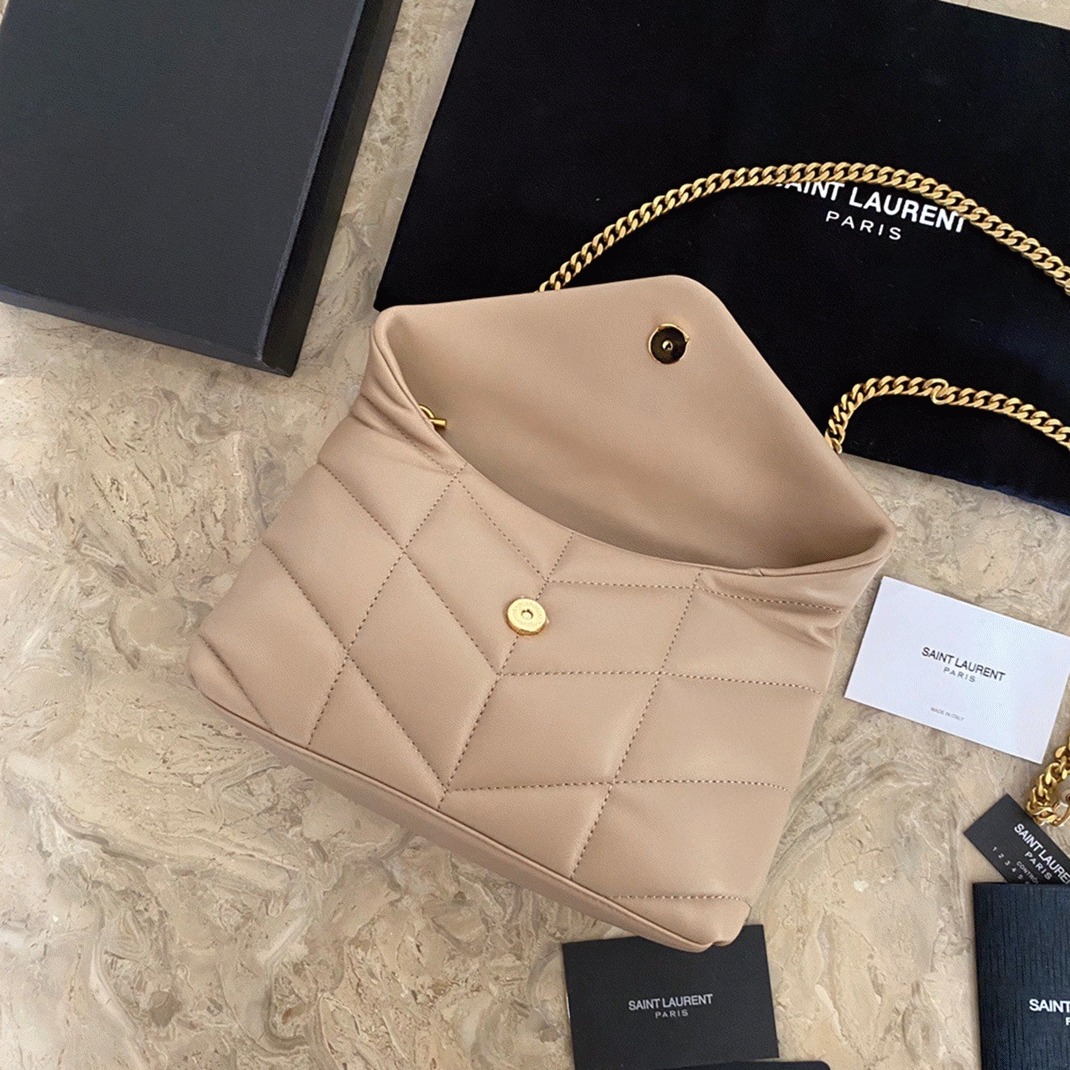 Replica Sa1nt Lau*nt Puffer Toy Bag Beige Quilted Lambskin