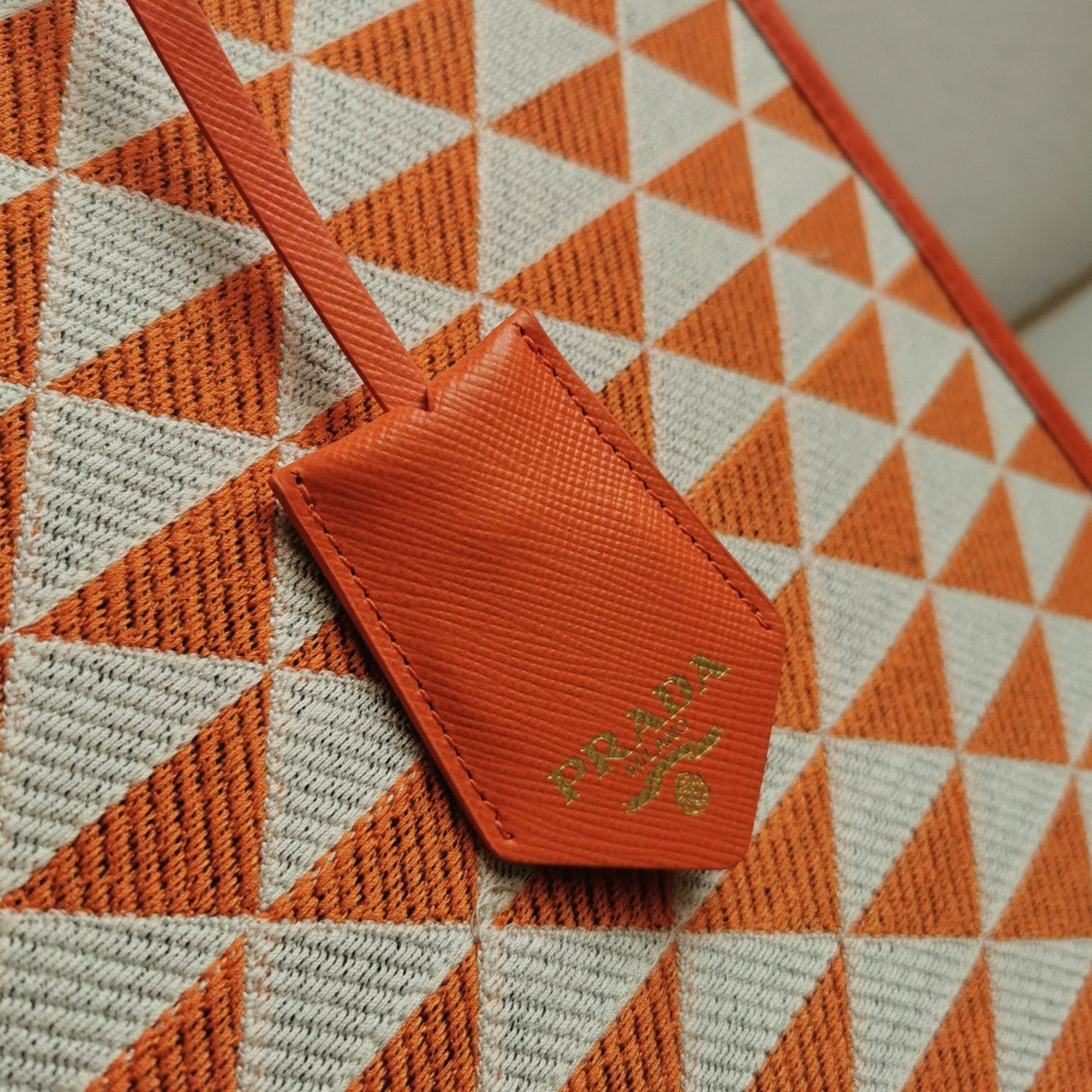 Pra*a Symbole Large Bag Imitation in Orange/White Jacquard Fabric