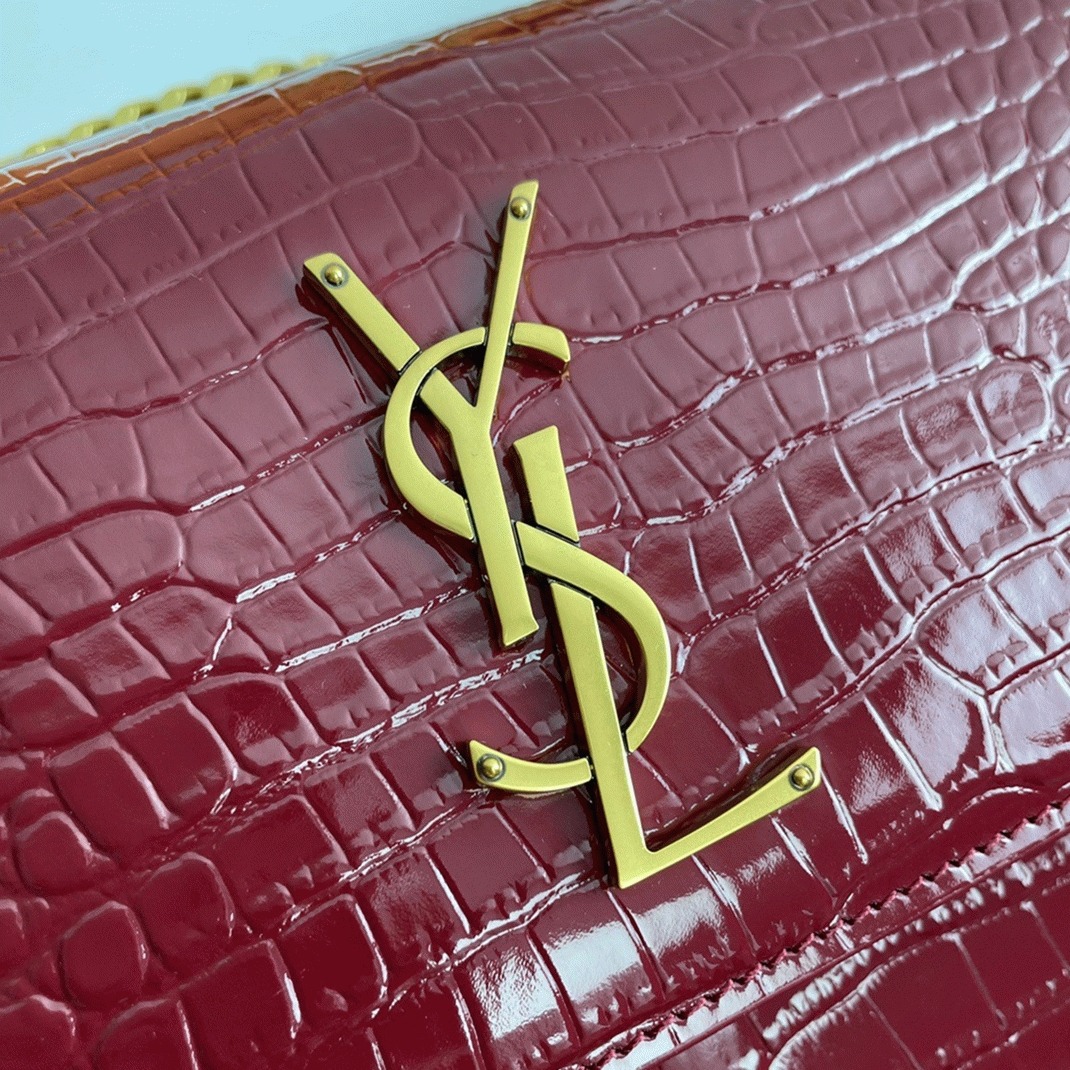 Fake Sa1nt Lau*nt Sunset Medium Chain Bag Bordeaux Crocodile-embossed Leather