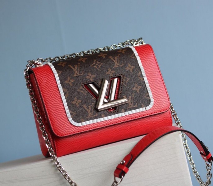 L0vis Vvtt0n Epi Leather Twist MM Canvas Trompe loeil Braid Bag In Red
