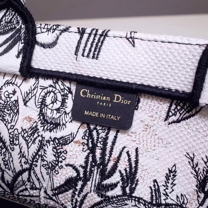 D10r Large Book Tote Bag Fake in Toile de Jouy Carnivora Motif