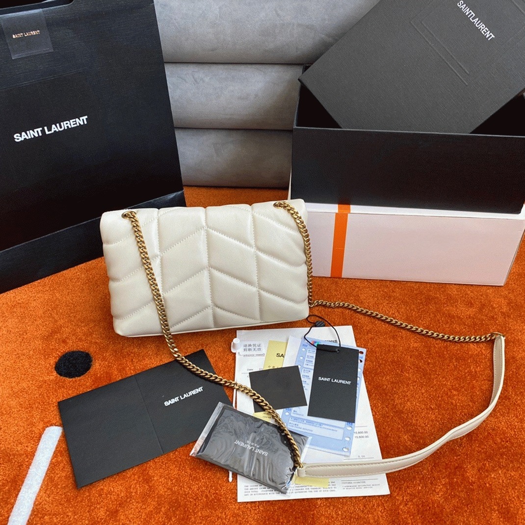 Replica Sa1nt Lau*nt Puffer Toy Bag White Quilted Lambskin