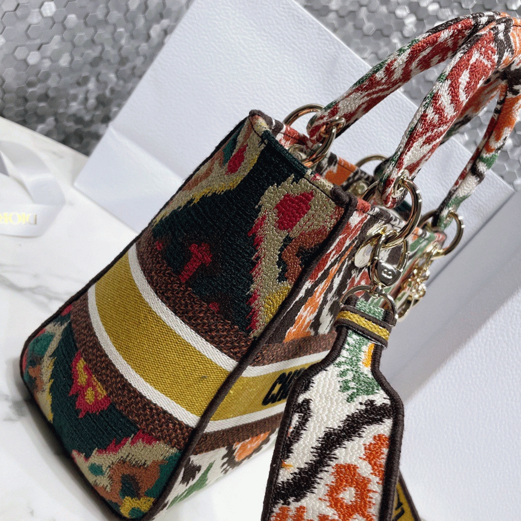 D10r Lady D-Lite Medium Bag Faux in Yellow D10r Paisley Embroidery