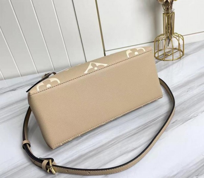 L0vis Vvtt0n Bicolor Monogram Empreinte Leather Petit Palais Handbag In Tourterelle Gray And Cream