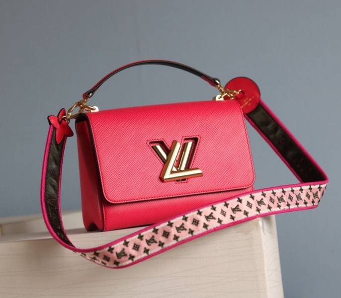 L0vis Vvtt0n Epi Leather Twist MM Handbag In Red With Embroidered Strap