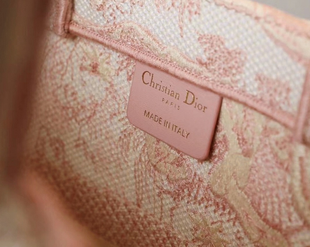 D10r Medium Book Tote Bag Replica in Pink Toile De Jouy Embroidery