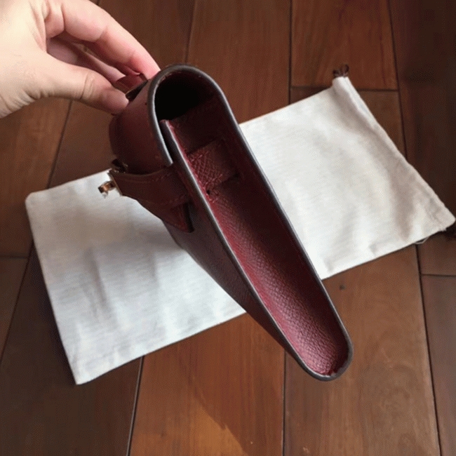 Bordeaux Epsom Fake H**me5 Kelly Cut Clutch Sleek Purse