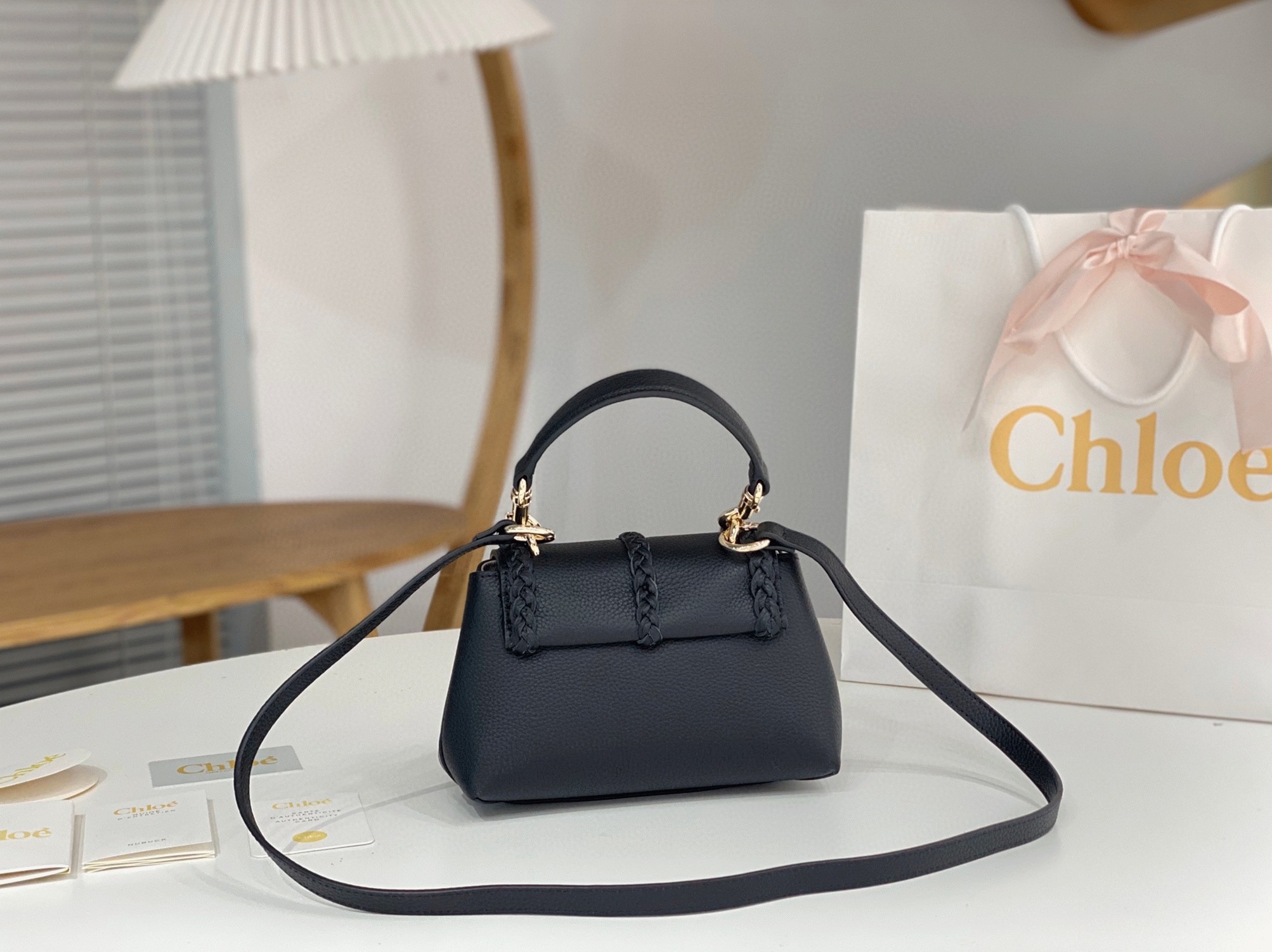 top quality fake Ch10e penelope mini shoulder bag in black grained calfskin