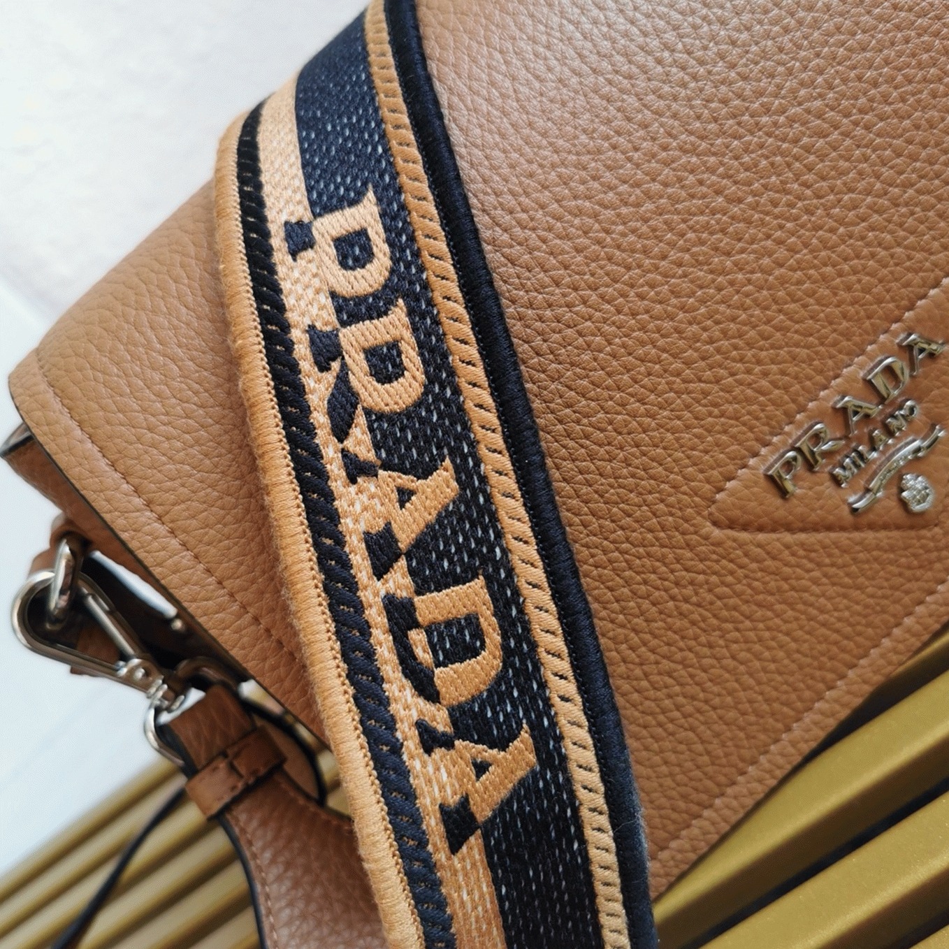 Pra*a Flap Shoulder Bag Fake in Brown